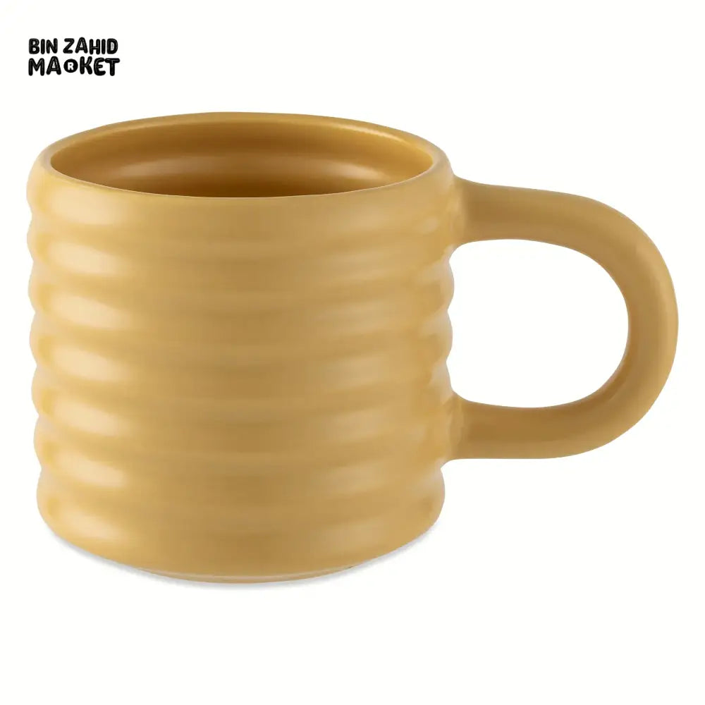 RIPPLE STYLE 580ML CERAMIC MUG MODERN WAVE DESIGN - YELLOW