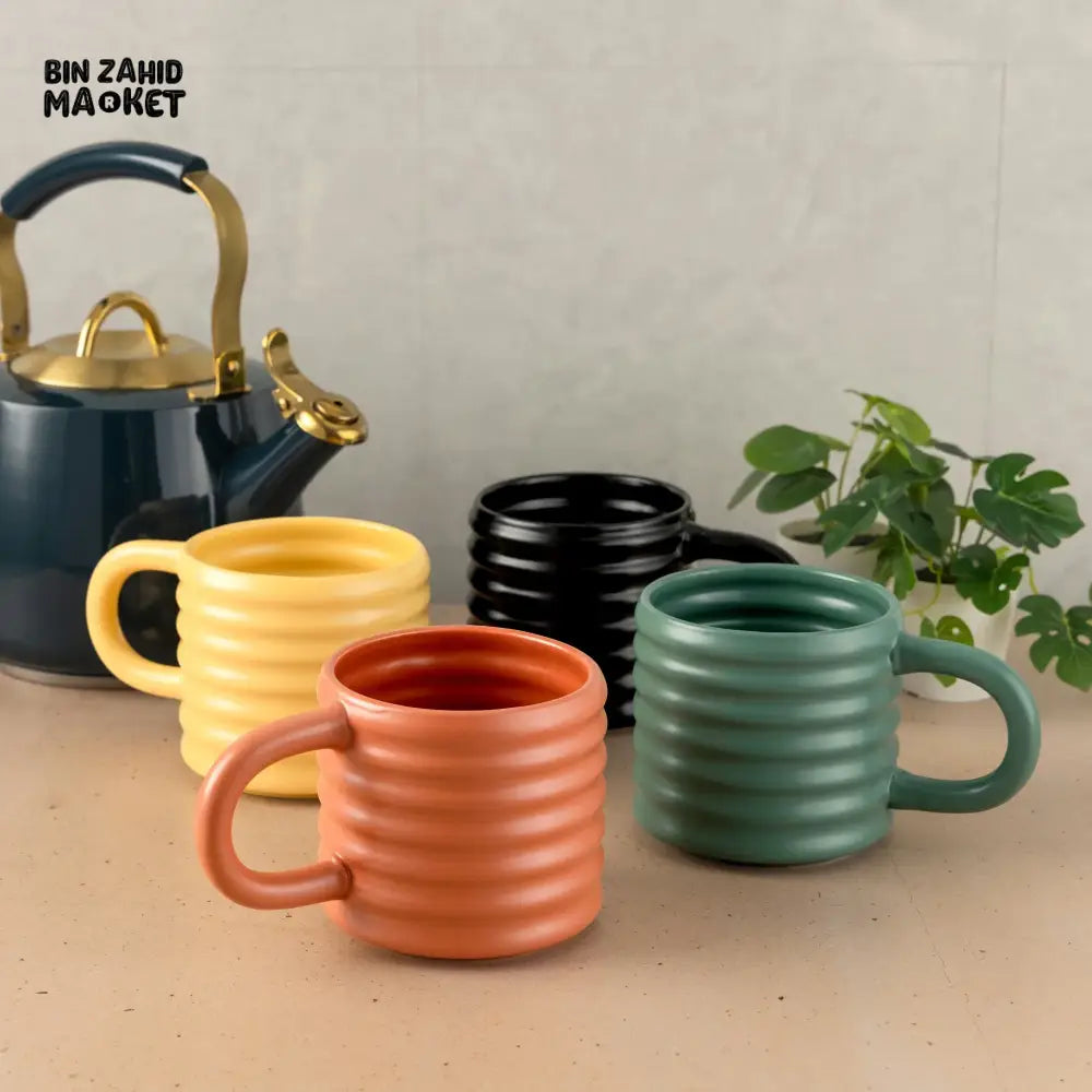 RIPPLE STYLE 580ML CERAMIC MUG MODERN WAVE DESIGN - YELLOW