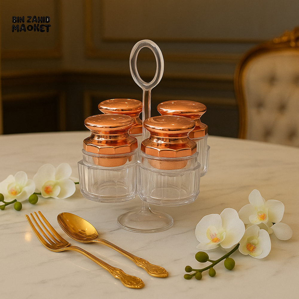 ROSE GOLD SPICE JAR SET WITH HOLDER | LUXURY VILLA DINING TABLE COLLECTION | PREMIUM KITCHEN STORAGE CONTAINERS