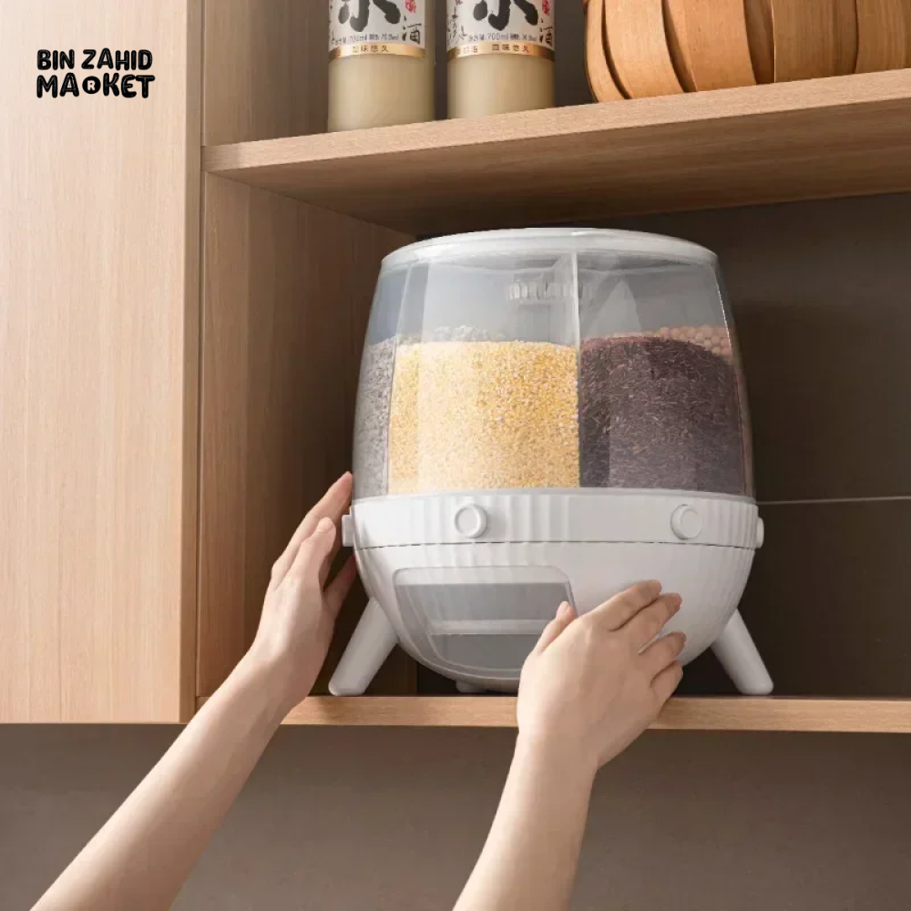 ROTARY RICE STORAGE CONTAINER 5KG – 360° SEALED GRAIN BIN INSECT-PROOF KITCHEN BOX