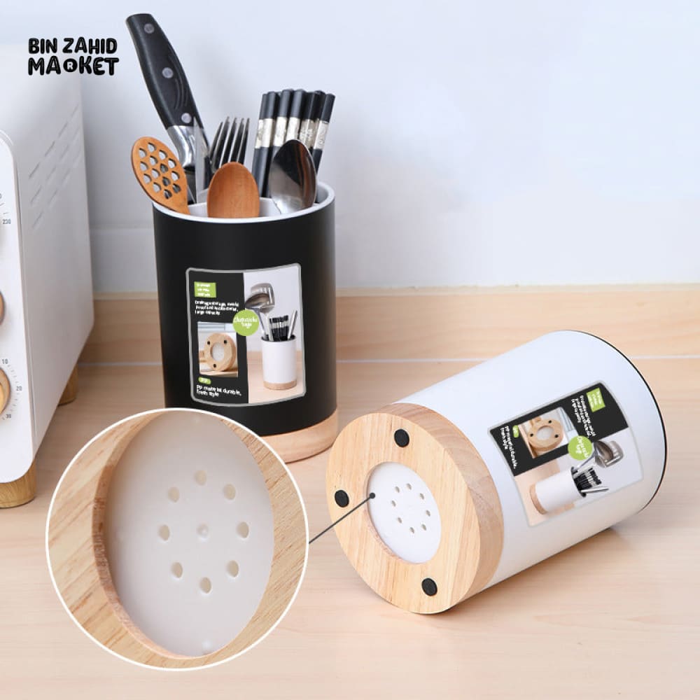 ROTATING 3-COMPARTMENT UTENSIL ORGANIZER – MULTI-GRID DISH DRAINER CHOPSTICK & SPOON HOLDER WITH REMOVABLE DIVIDER