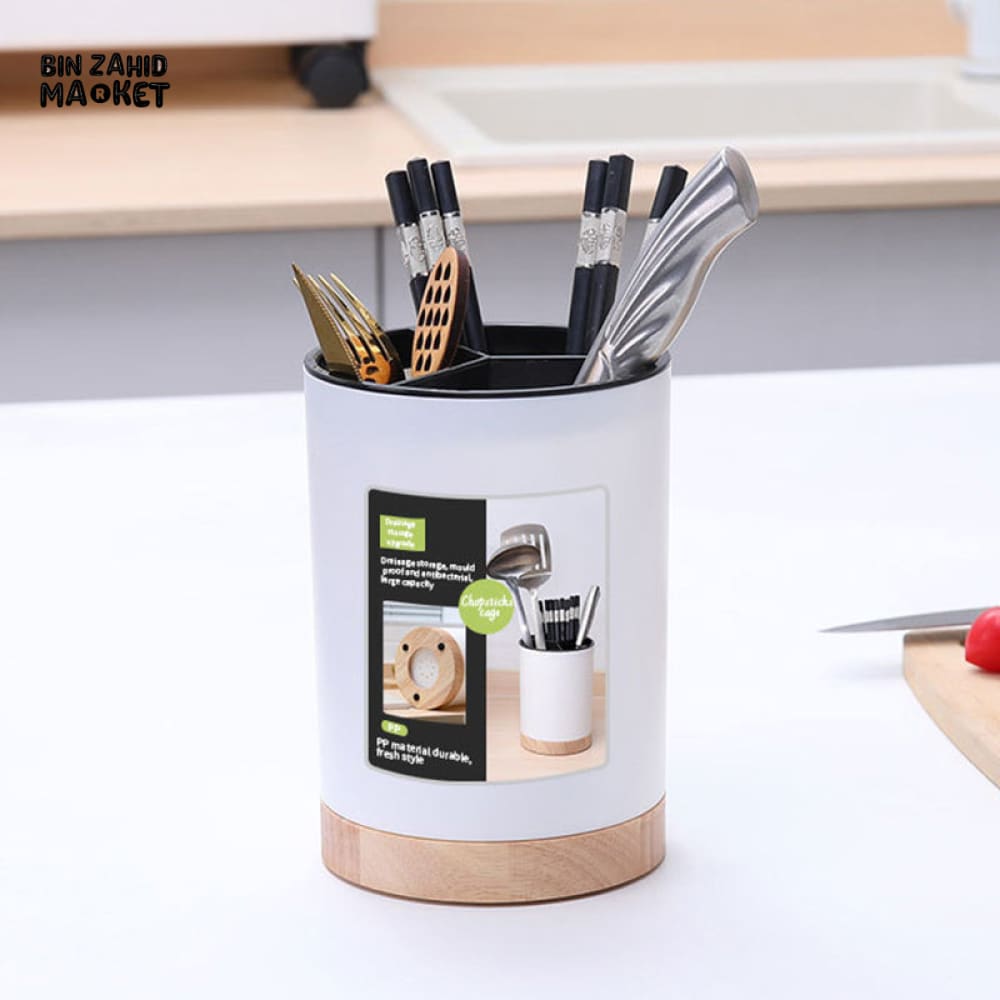 ROTATING 3-COMPARTMENT UTENSIL ORGANIZER – MULTI-GRID DISH DRAINER CHOPSTICK & SPOON HOLDER WITH REMOVABLE DIVIDER
