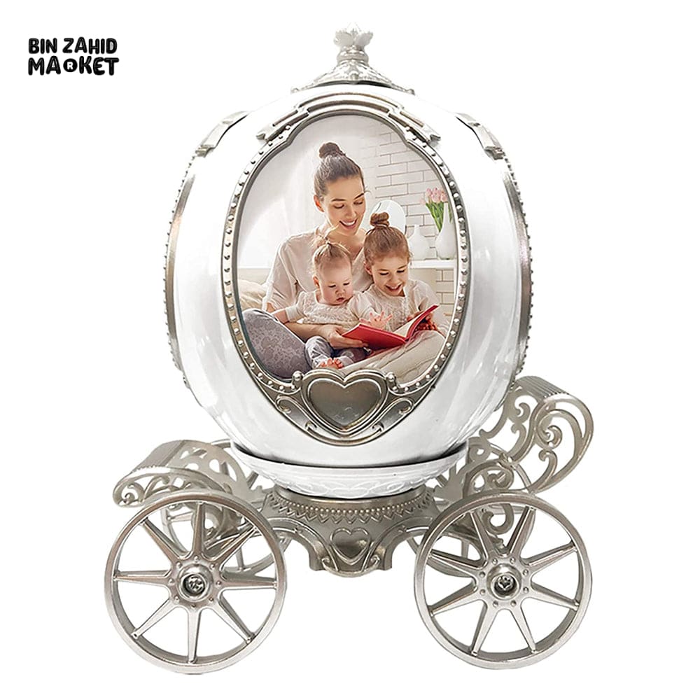 ROTATING DECORATIVE PHOTO FRAME WITH PUMPKIN CAR MUSIC BOX – CUSTOM 4-PHOTO PERSONALIZED DESK FRAME