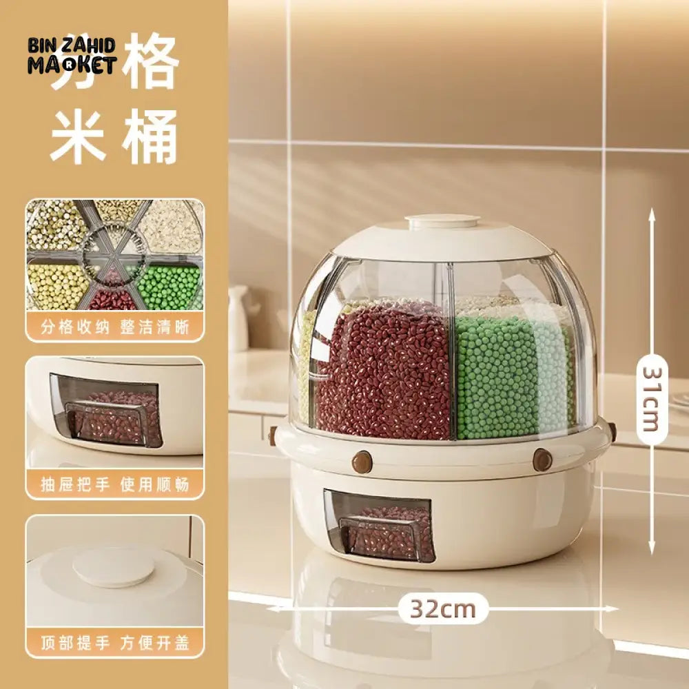 ROTATING GRID RICE STORAGE 10KG BUCKET – INSECT-PROOF MOISTURE-RESISTANT SEALED GRAIN STORAGE BOX