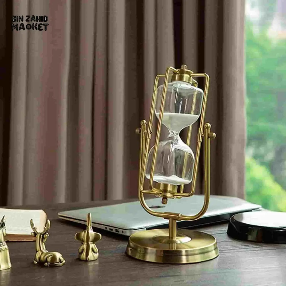 ROTATING HOURGLASS WITH BRASS TONE FRAME 30-MINUTE METAL SAND TIMER