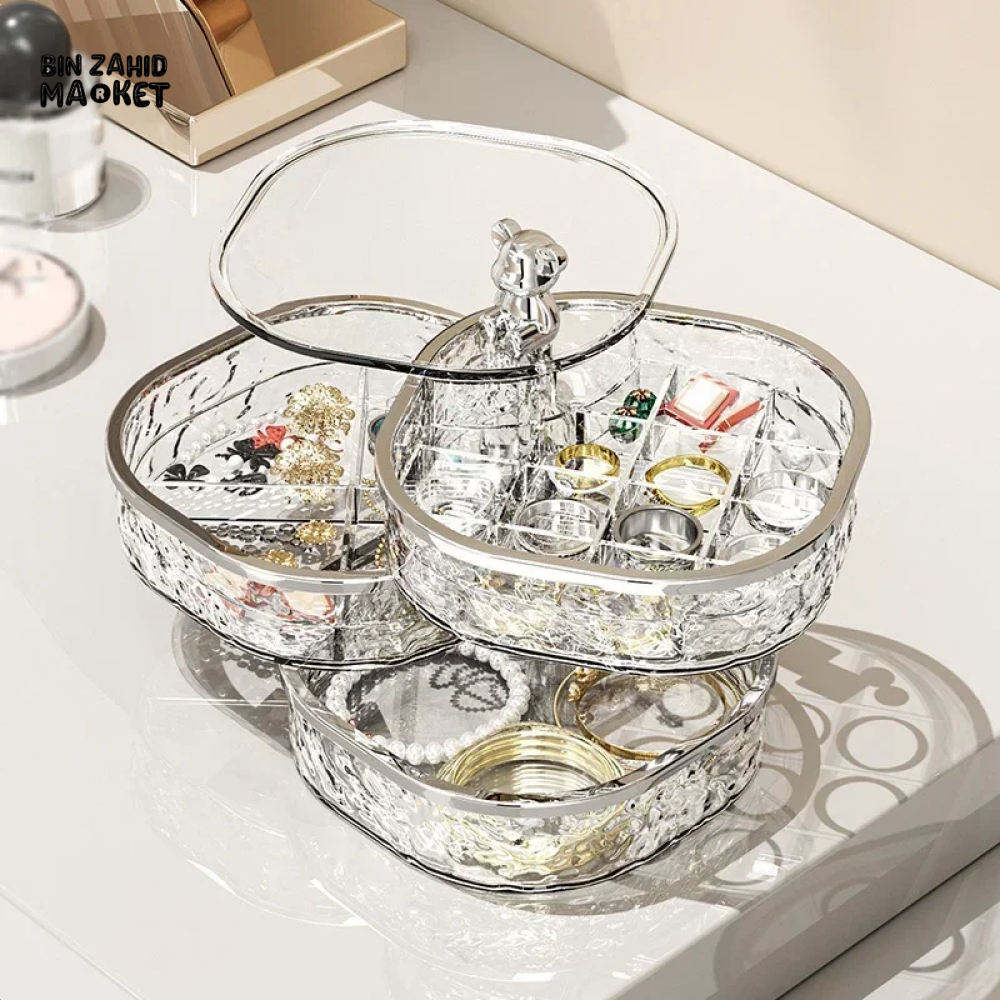 ROTATING JEWELRY STORAGE BOX – DUSTPROOF ORGANIZER FOR EARRINGS HAIRPINS & NECKLACES