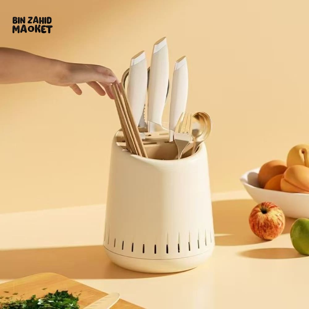ROTATING JUMBO SPOON & KNIFE STAND LARGE CAPACITY UTENSIL HOLDER FOR KITCHEN ORGANIZATION