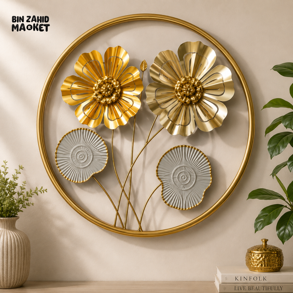 ROUND 3D METAL FLORAL WALL ART DECOR