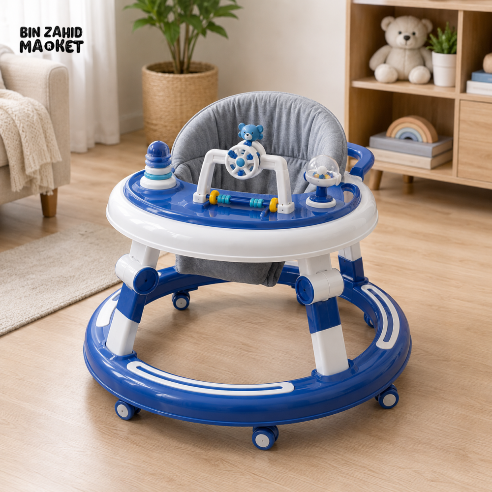 ROUND BABY WALKER WITH ACTIVITY TOYS - BLUE