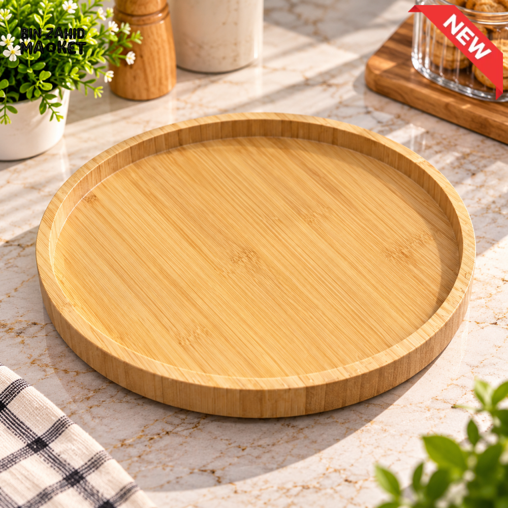 ROUND BAMBOO SERVING TRAY WITH RAISED EDGE - Serving Trays