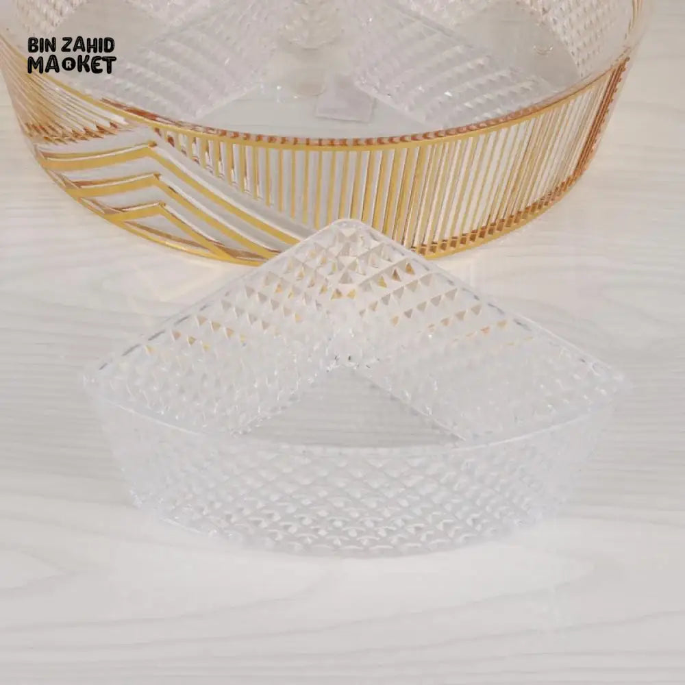 ROUND GILDED ACRYLIC TRAY 4-SECTION DIVIDER WITH CLEAR LID ELEGANT STORAGE & SERVING DISPLAY