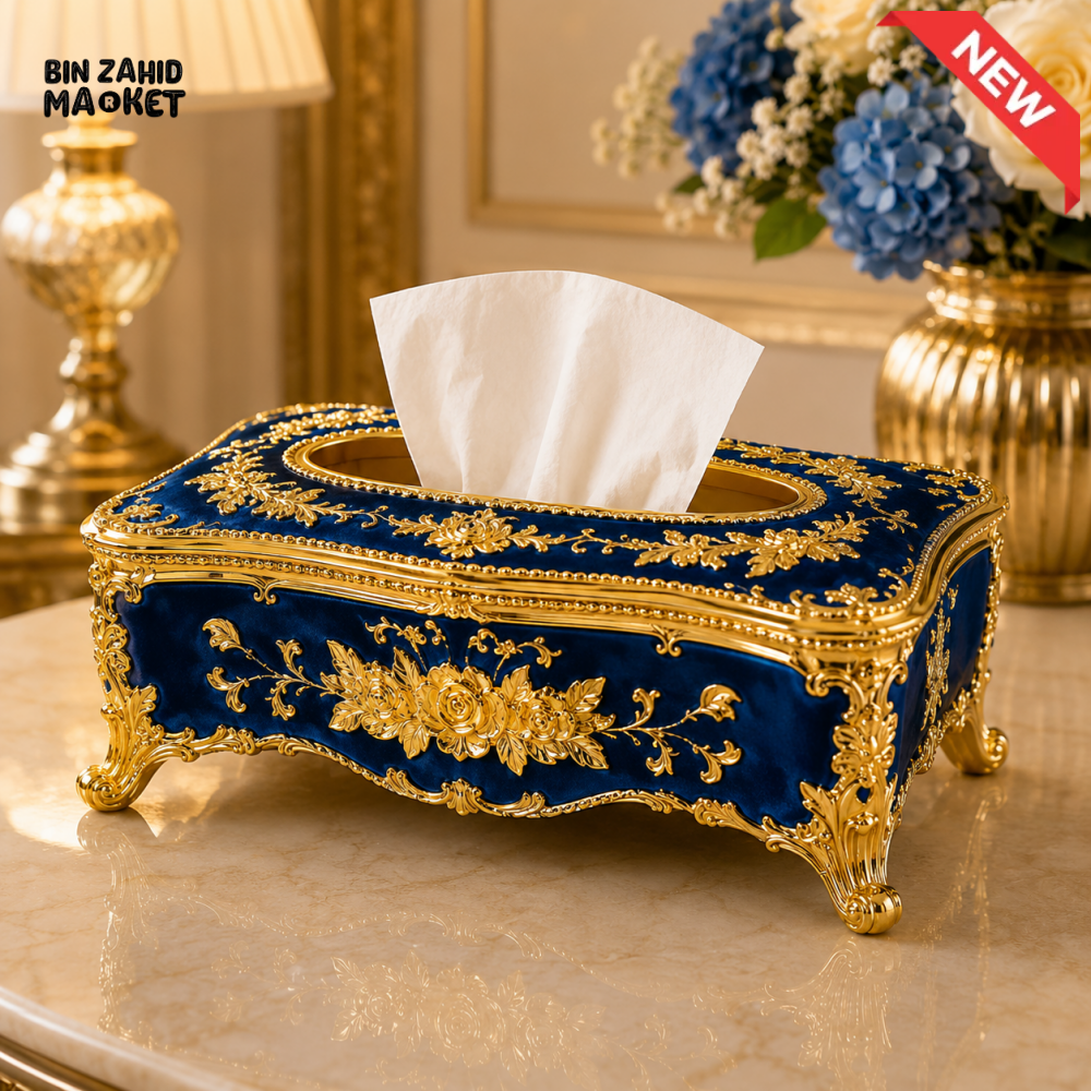 ROYAL ELEGANCE LUXURY TISSUE BOX - BLUE & GOLDEN