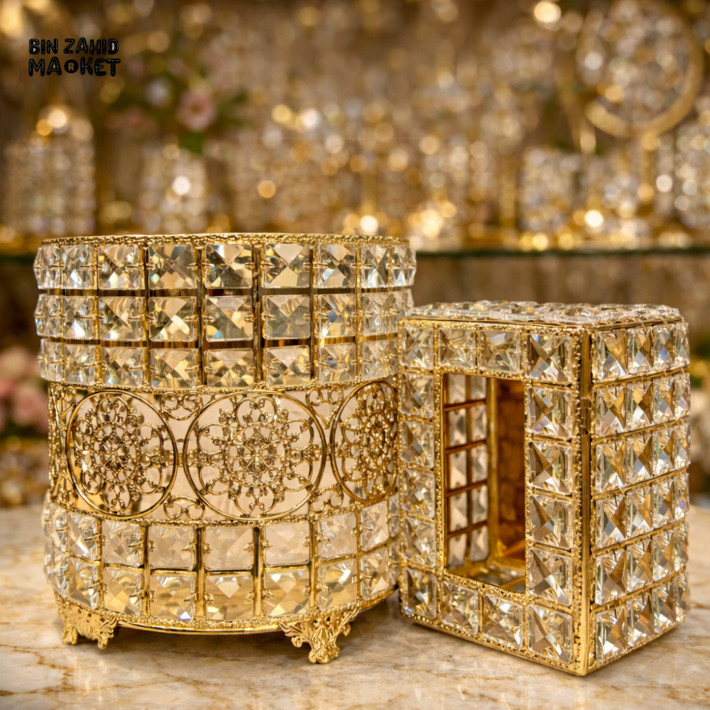ROYAL FILIGREE GOLD CRYSTAL BIN & TISSUE BOX SET