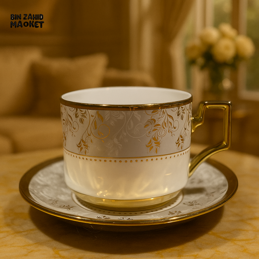 ROYAL FINE BONE CHINA CUP SAUCER – LUXURY GOLD HANDLE TEA SET