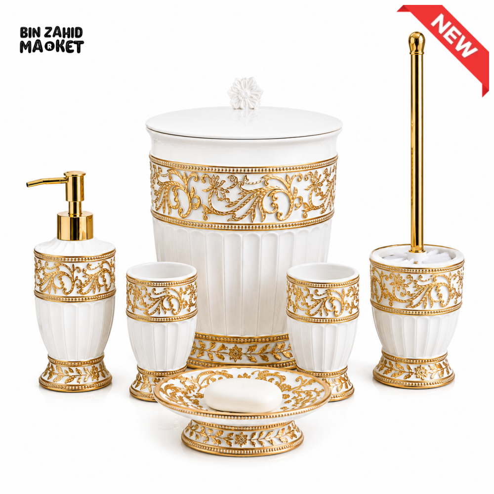 ROYAL LUXURY CERAMIC BATHROOM ACCESSORIES SET – 6 PIECES