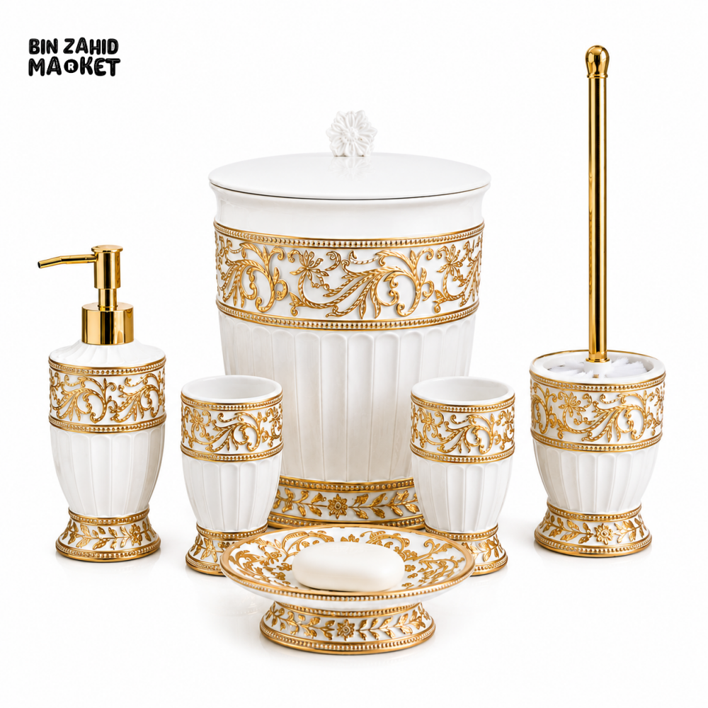 ROYAL LUXURY CERAMIC BATHROOM ACCESSORIES SET – 6 PIECES