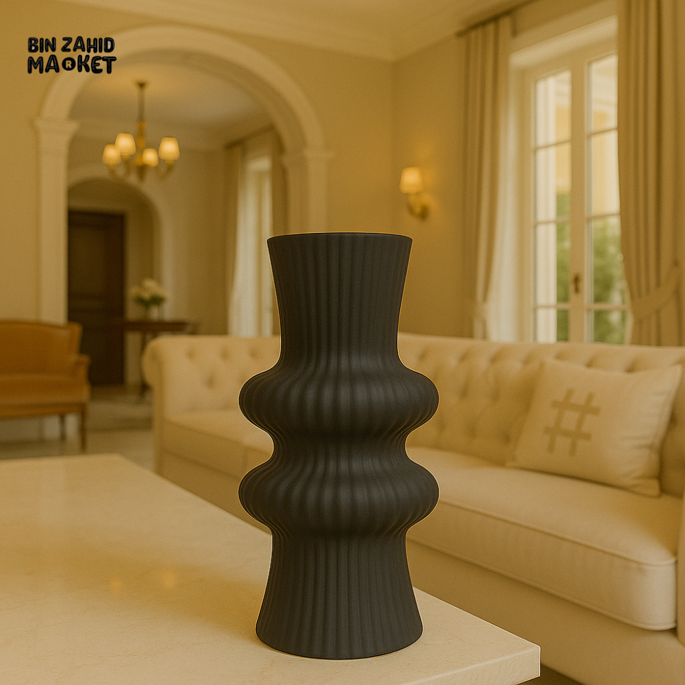 SCULPTED BLACK CERAMIC VASE FOR MODERN LUXURY DECOR