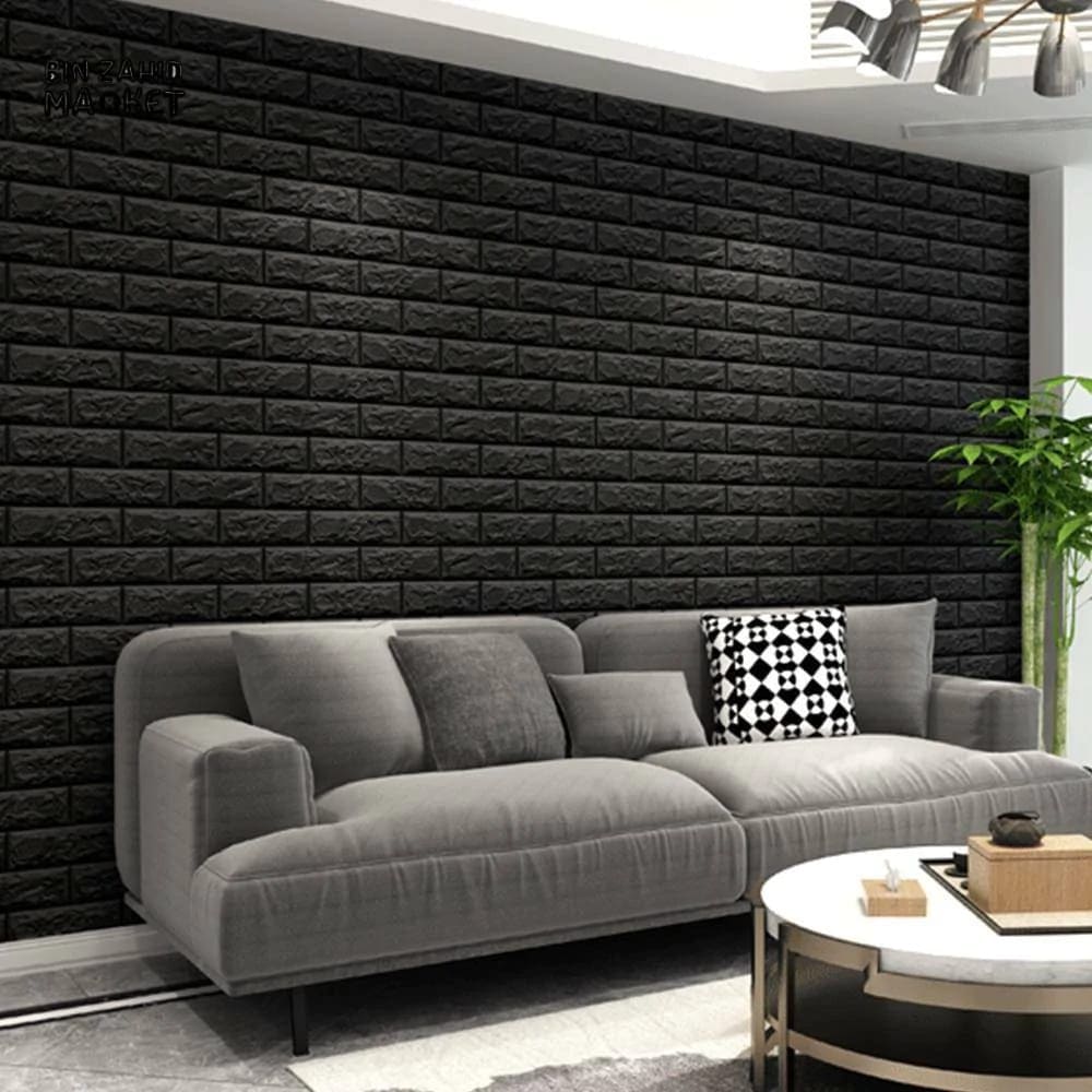 SELF ADHESIVE 3D BRICK WALL SHEET Black 70*77CM