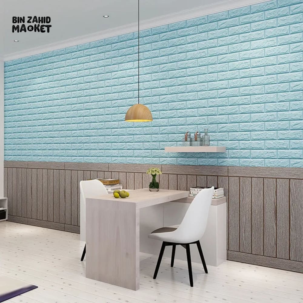 SELF ADHESIVE 3D BRICK WALL SHEET Blue 70*77CM