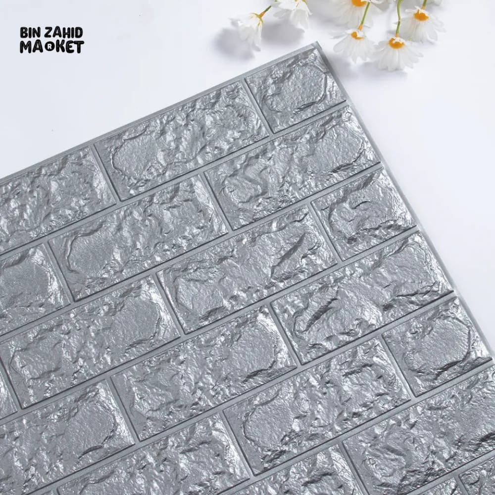 SELF ADHESIVE 3D BRICK WALL SHEET Grey 70*77CM