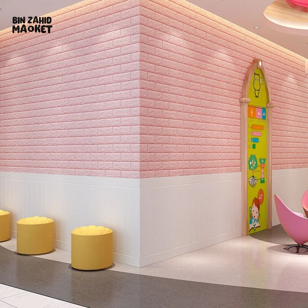 SELF ADHESIVE 3D BRICK WALL SHEET Pink 70*77CM