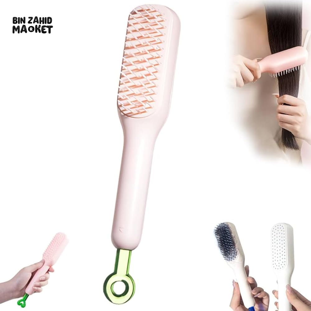 SELF-CLEANING HAIR BRUSH ANTI-STATIC DETANGLING & MASSAGE COMB FOR WOMEN