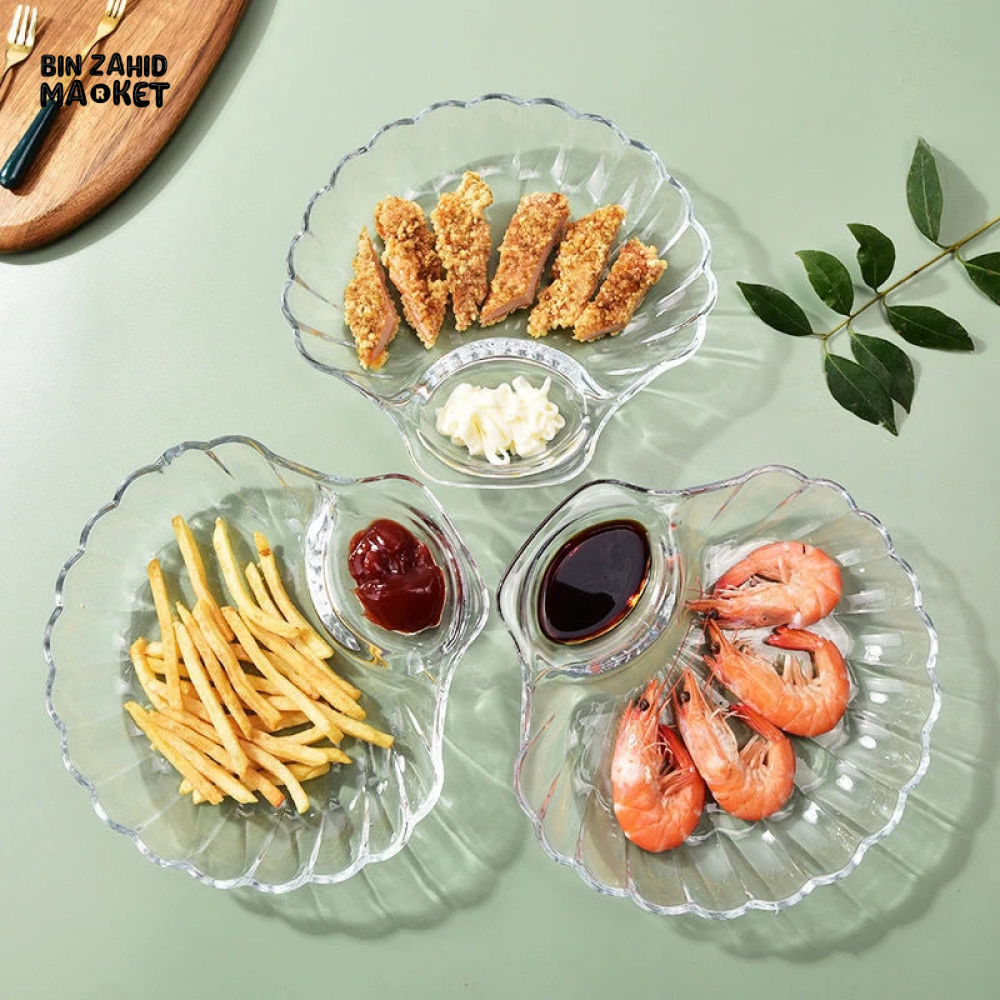 SHELL DISH TRANSPARENT DUMPLING PLATE WITH VINEGAR DISCS SUSHI SNACK PLATE