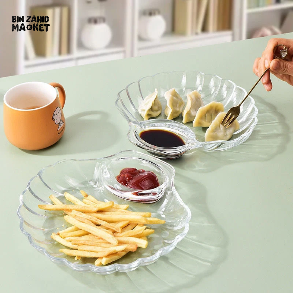 SHELL DISH TRANSPARENT DUMPLING PLATE WITH VINEGAR DISCS SUSHI SNACK PLATE