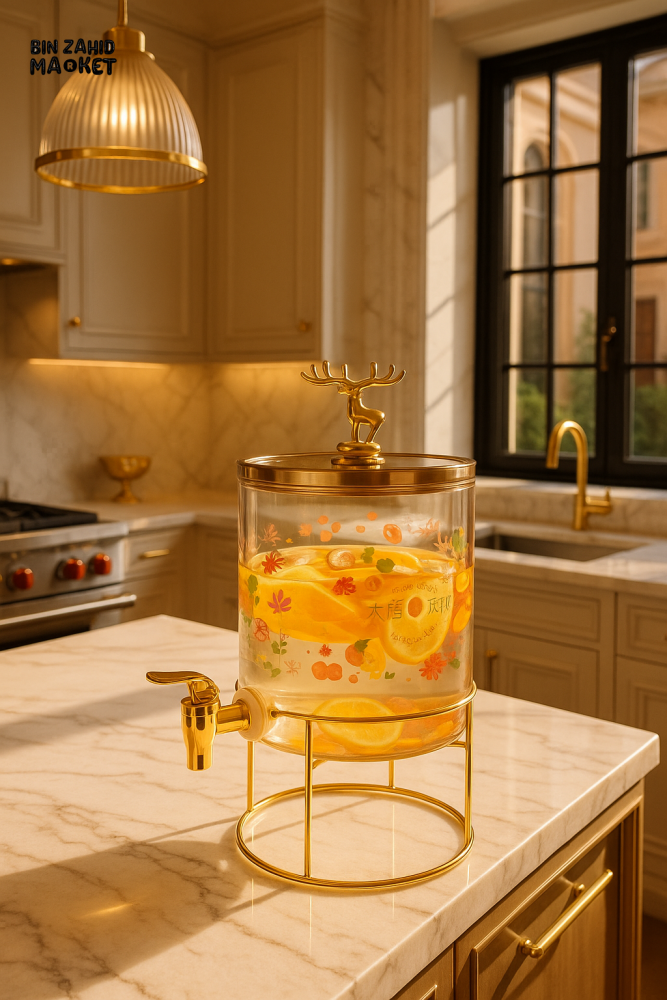 SHINE MAX 3.5L LUXURY GLASS JUICE DISPENSER WITH GOLD STAND & FAUCET
