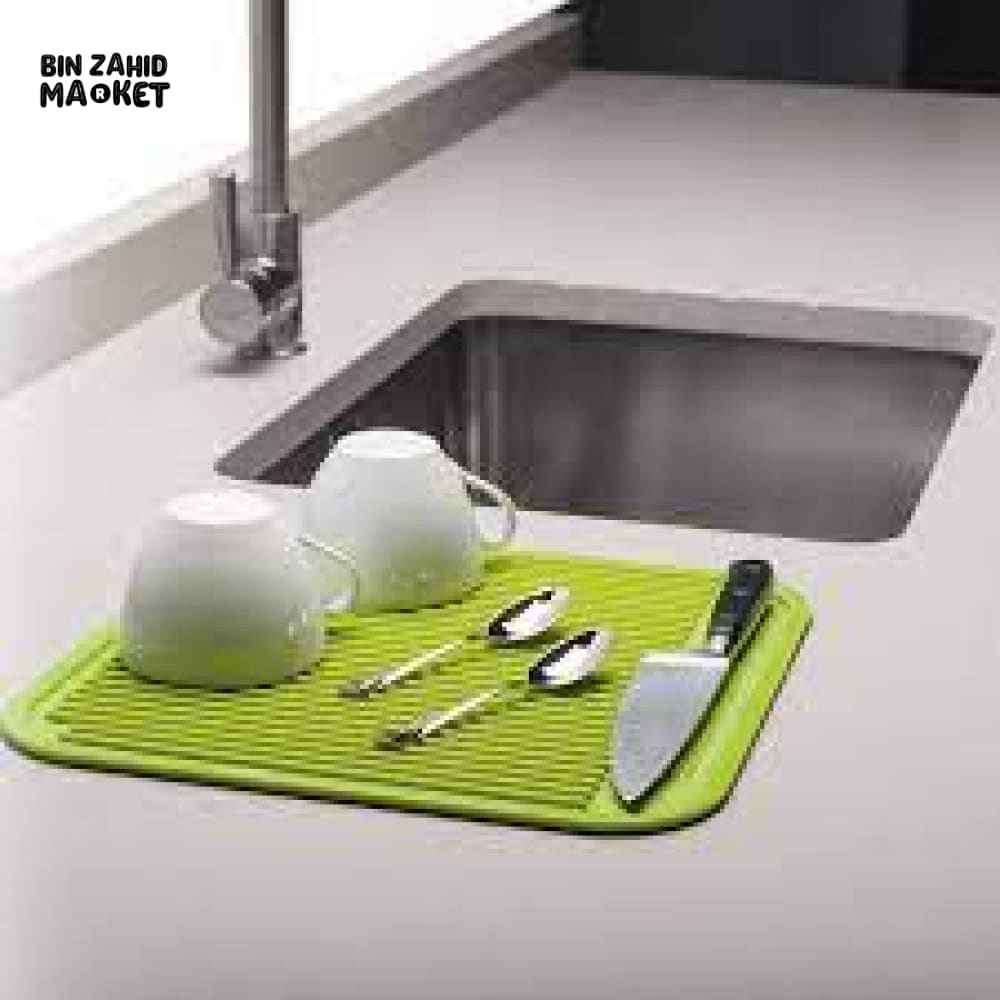 SILICONE DISH DRYING MAT – NON-SLIP HEAT-RESISTANT KITCHEN COUNTER PROTECTOR – QUICK-DRY DRAINING PAD FOR CUPS, GLASSES & UTENSILS