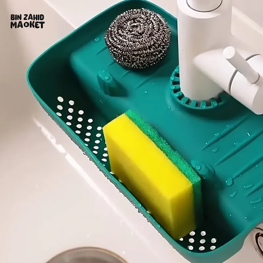 SILICONE SINK DRAIN RACK – FAUCET SPLASH-PROOF PAD & STORAGE ORGANIZER