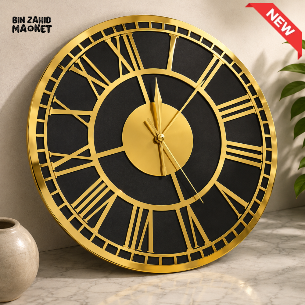 SILVER AND BLACK ROMAN NUMERAL LUXURY WALL CLOCK