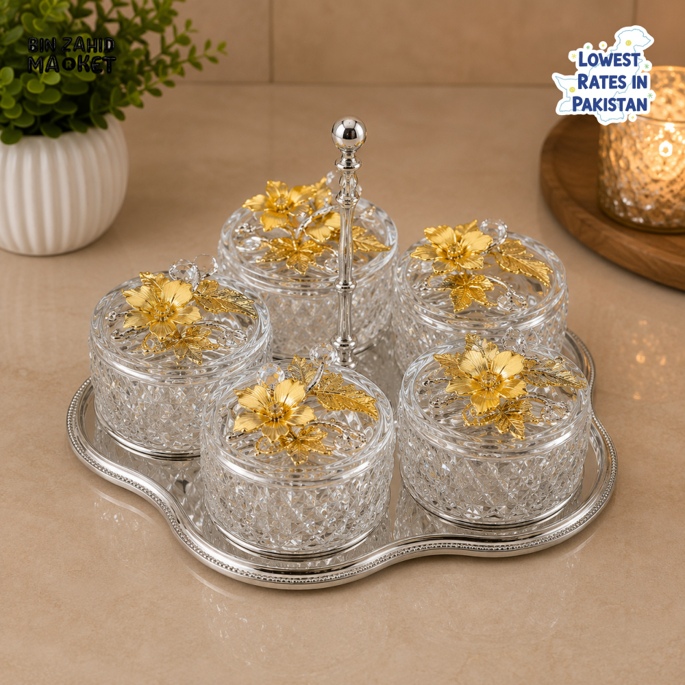 SILVERLUXA 5-PIECE CRYSTAL CONDIMENT SET