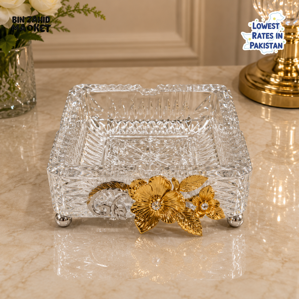 SILVERLUXA CRYSTAL SQUARE ASH TRAY