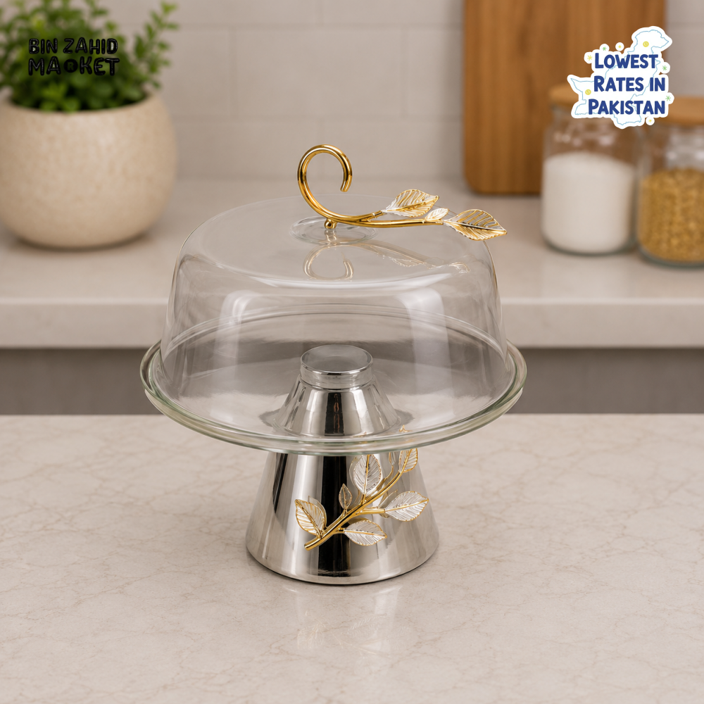 SILVERLUXA GLASS CAKE STAND WITH DOME