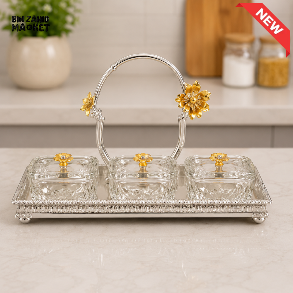 SILVERLUXA GLASS CONDIMENT SET