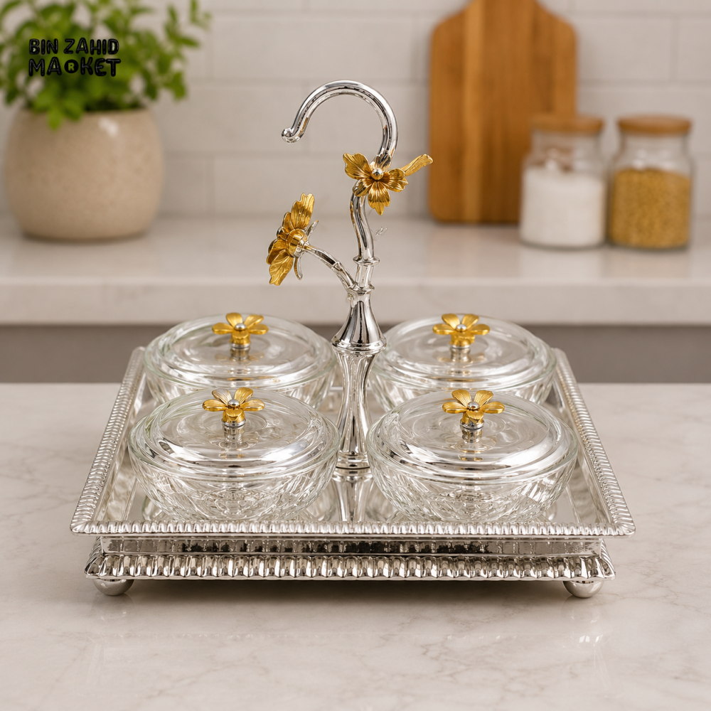 SILVERLUXA GLASS CONDIMENT SET
