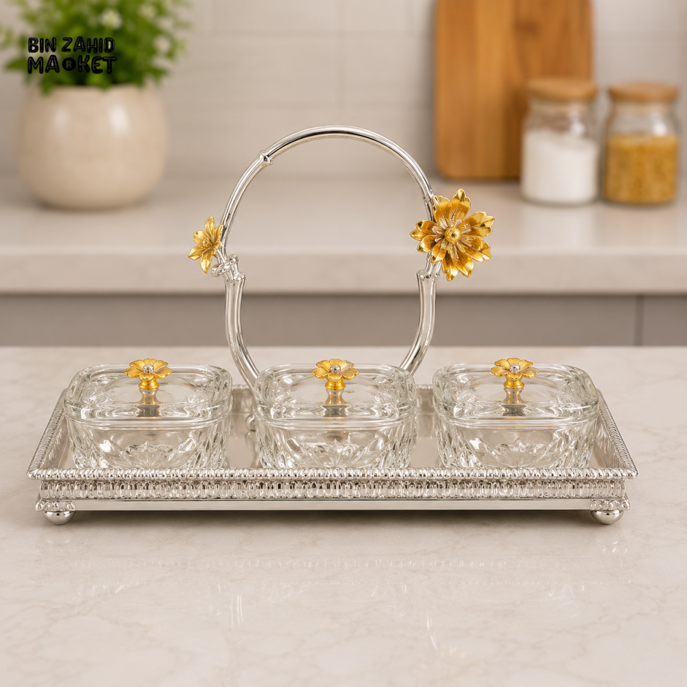 SILVERLUXA GLASS CONDIMENT SET