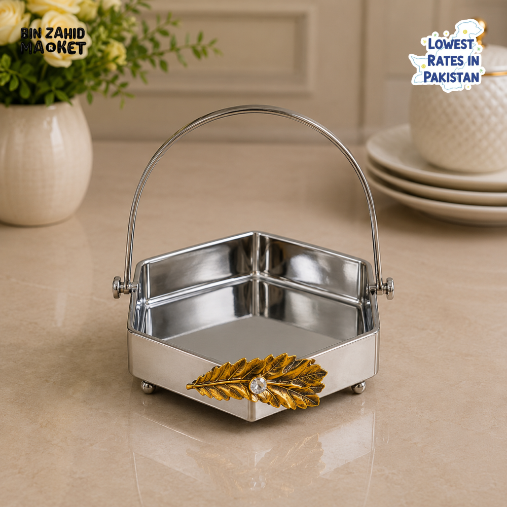 SILVERLUXA HEXAGONAL SERVING BASKET WITH HANDLE