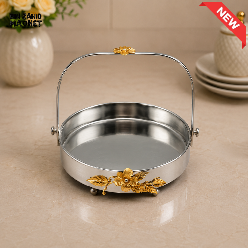 SILVERLUXA ROUND SERVING BASKET WITH HANDLE