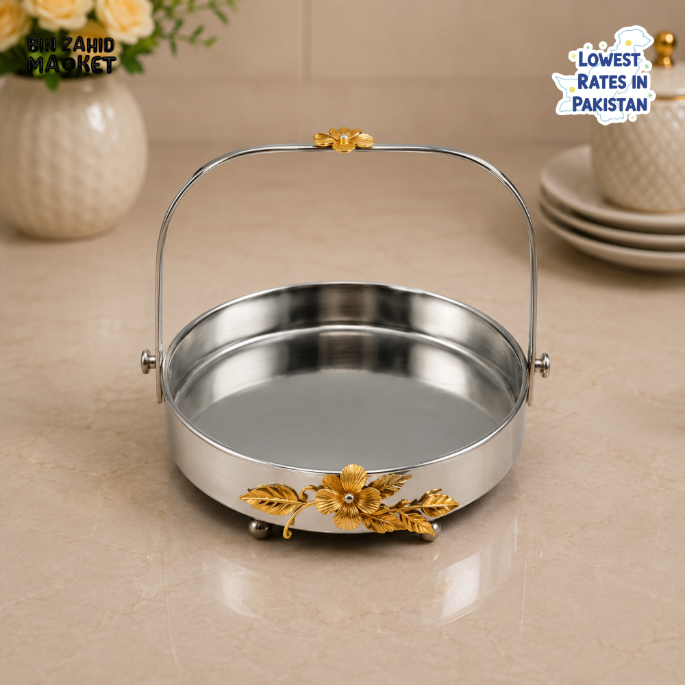 SILVERLUXA ROUND SERVING BASKET WITH HANDLE