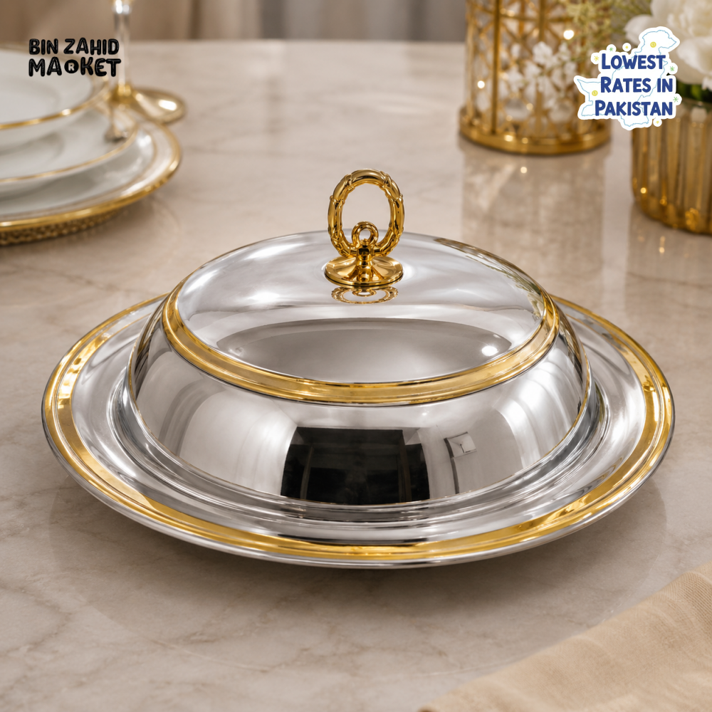 SILVERLUXA STAINLESS STEEL SERVING CLOCHE WITH PLATTER