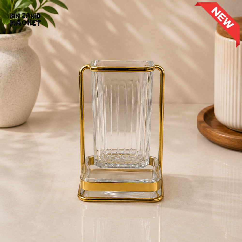 SINGLE SPOON AND CUTLERY HOLDER WITH GOLD METAL FRAME