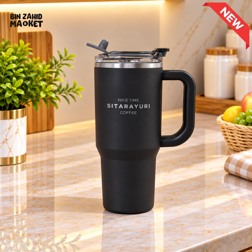 SITARAYURI BLACK INSULATED TUMBLER WITH HANDLE AND SIP LID - 900ML - Tumblers