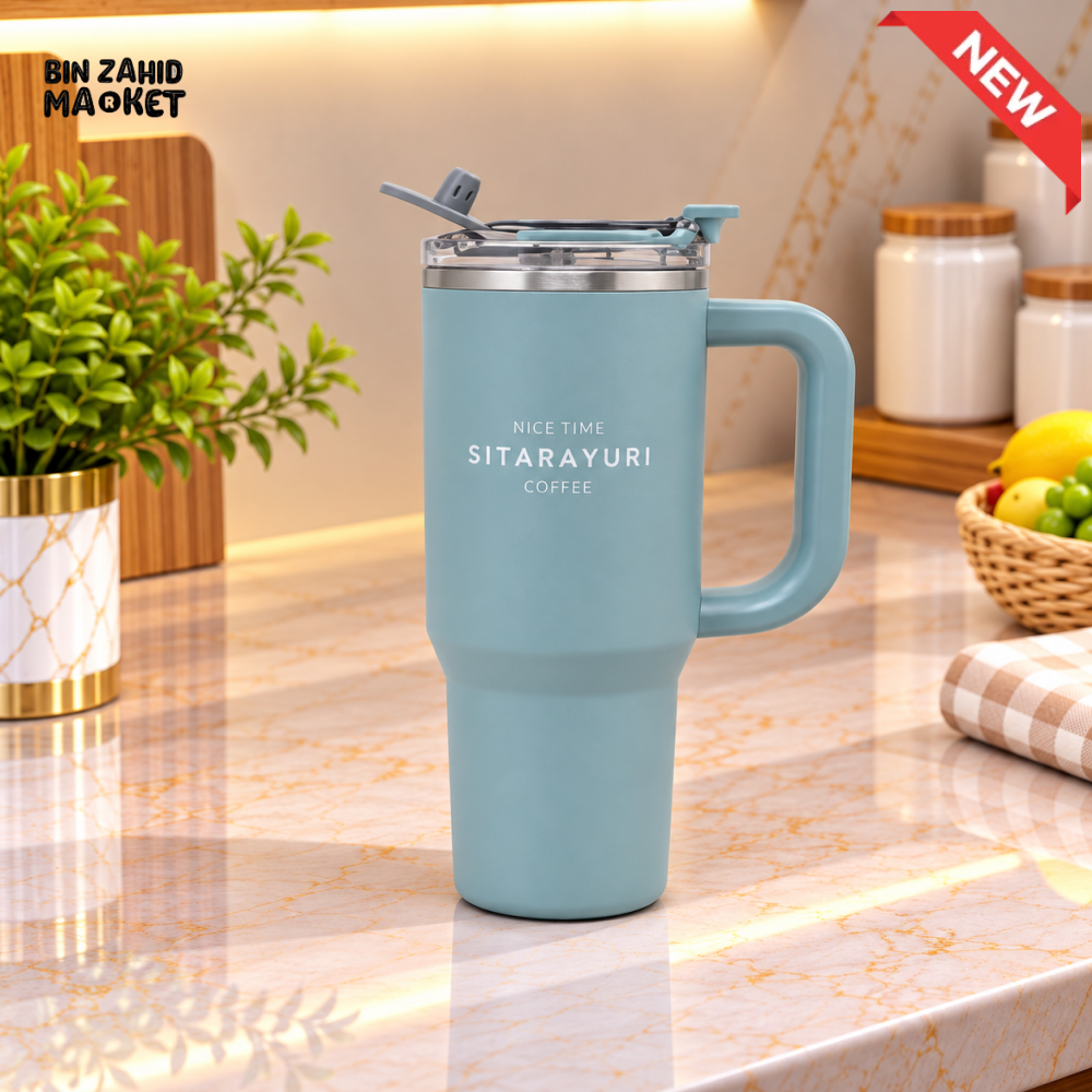 SITARAYURI BLUE INSULATED TUMBLER WITH HANDLE AND SIP LID - 900ML - Tumblers