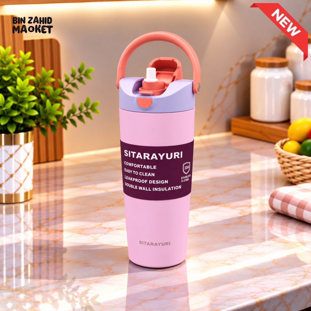 SITARAYURI PINK AND PURPLE INSULATED TUMBLER WITH CARRY HANDLE AND FLIP LID - 900ML - Tumblers