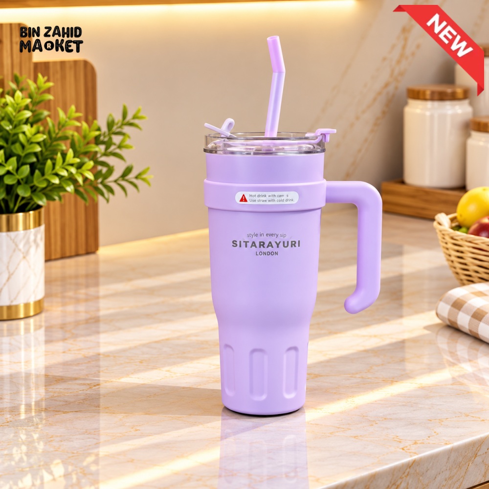 SITARAYURI PURPLE INSULATED TUMBLER WITH HANDLE AND STRAW - 1182ML - Tumblers