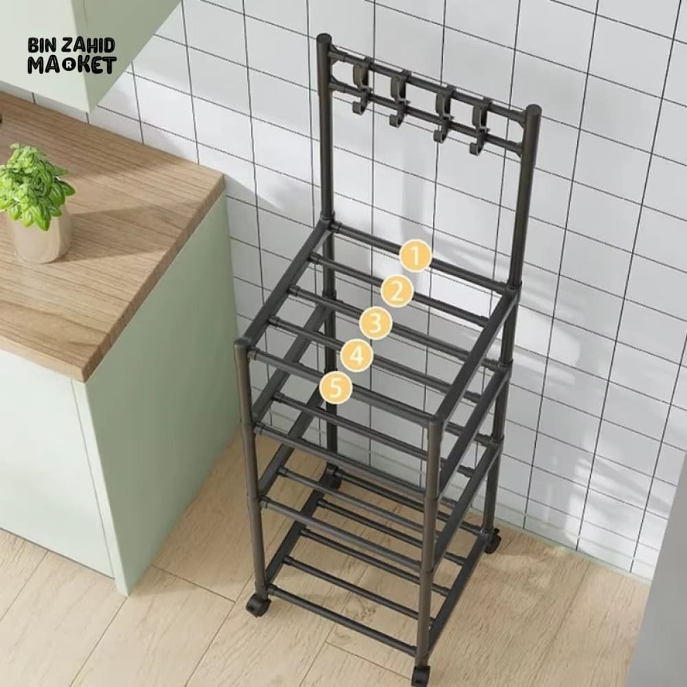 SLIM WHEELED STORAGE CART WITH HOOKS – TOOL-FREE SETUP