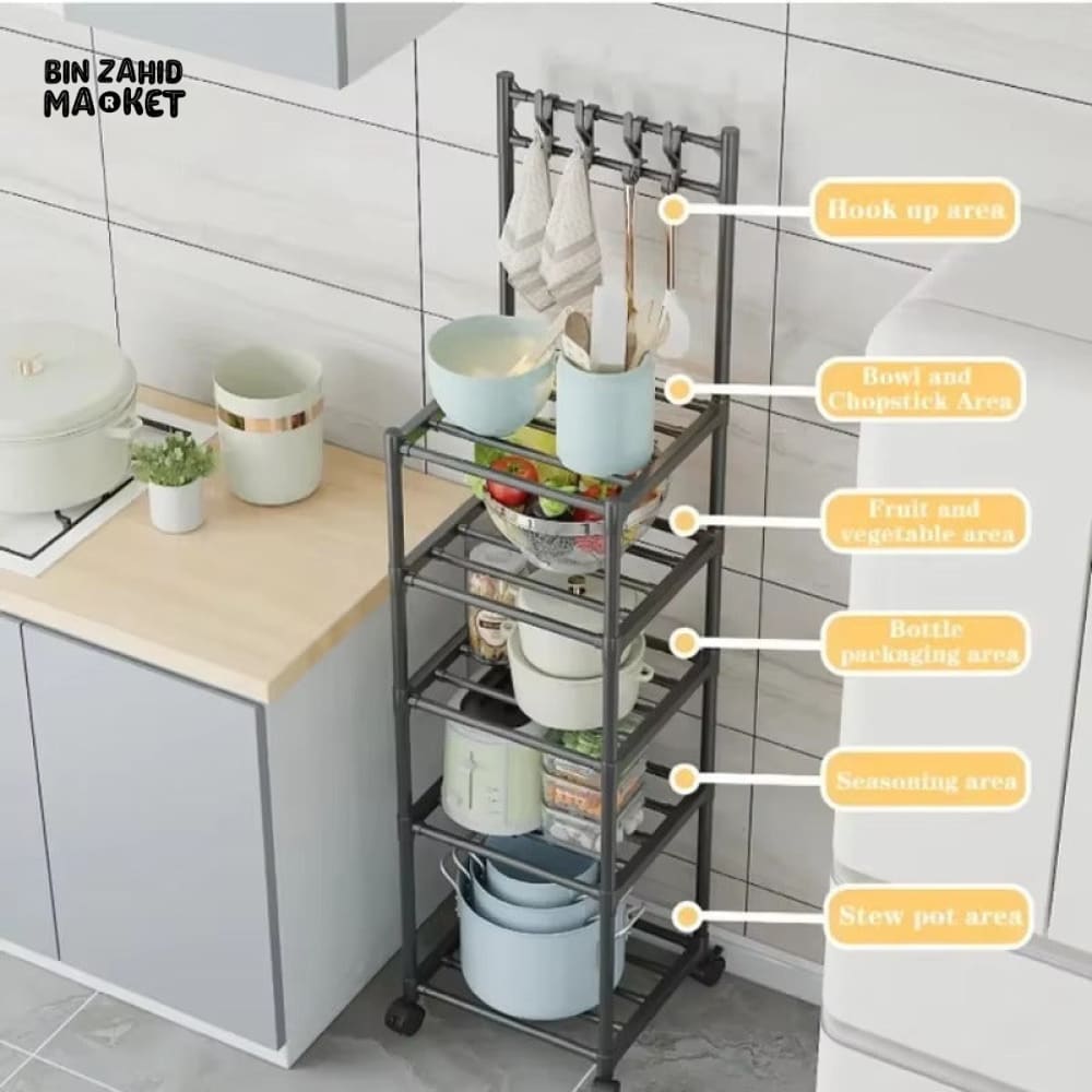 SLIM WHEELED STORAGE CART WITH HOOKS – TOOL-FREE SETUP