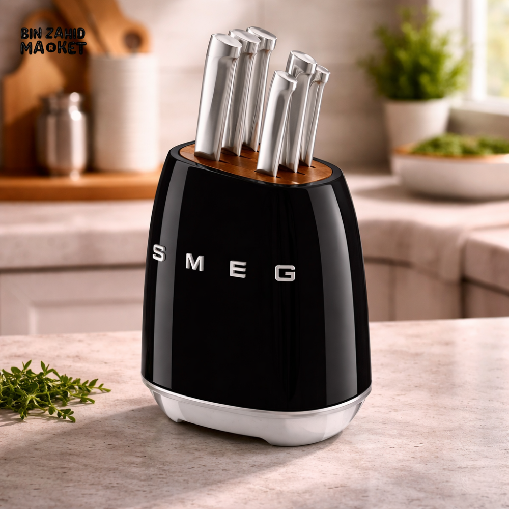 SMEG 7-PIECES KNIFE BLOCK SET - BLACK